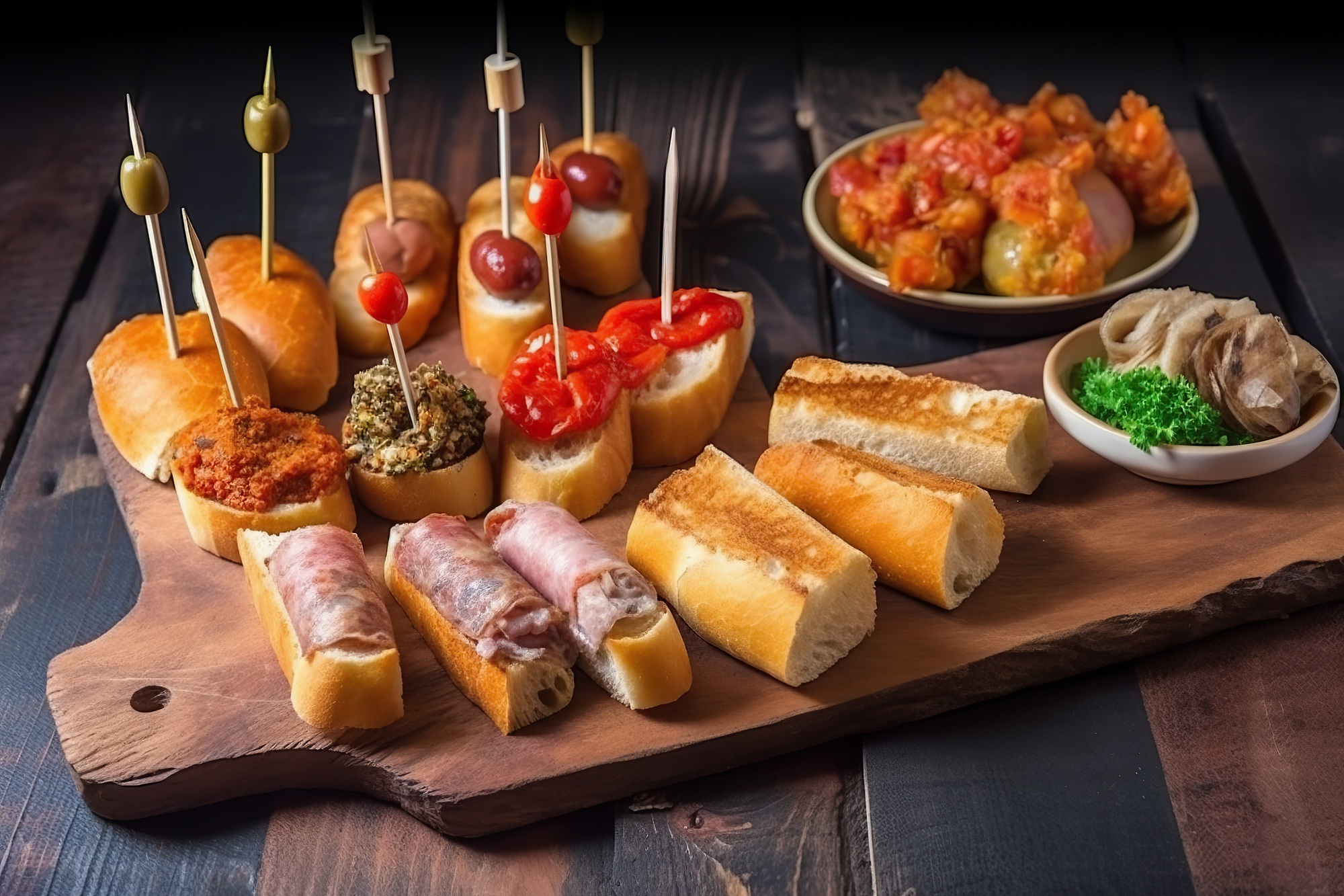 typical spanish pincho de tortilla, spanish omelete served on bread.